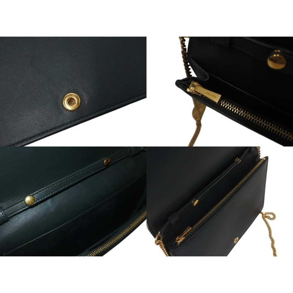 Celine Bag Chain Navy Shoulder Leather Blue Green Evening Frame - Picture 6 of 8